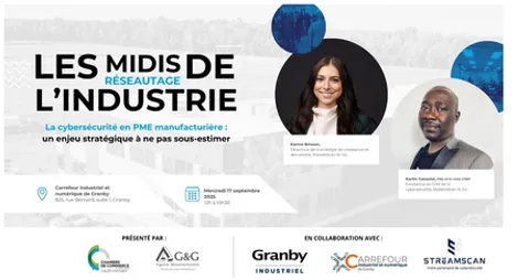 September 17, 2025 - Streamscan will give a talk in Granby on cybersecurity in manufacturing SMEs.